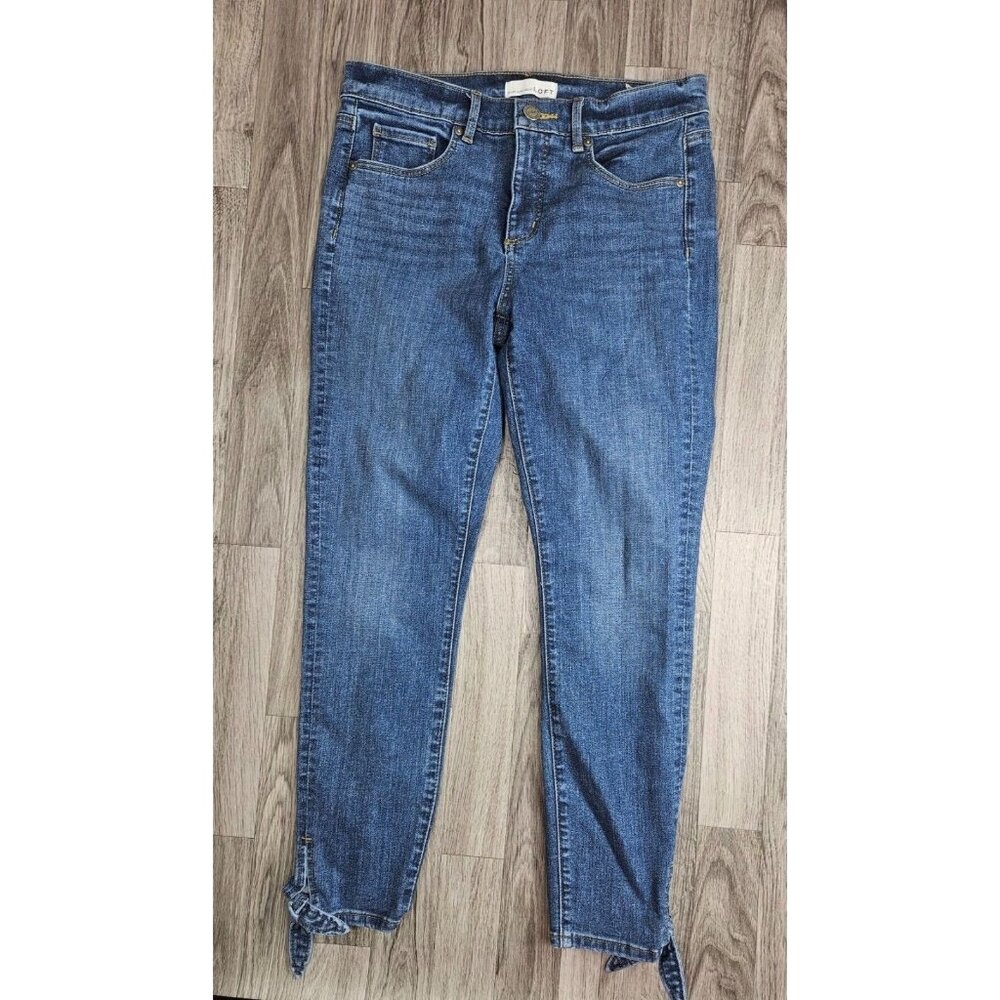 Loft Womens Size 28 / 6 Tied Hem Modern Skinny Cropped Denim Blue Jeans